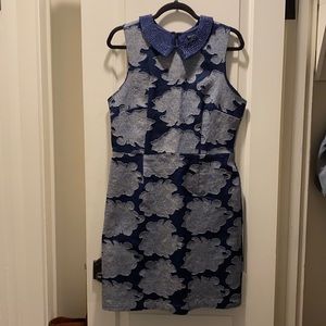 Blue appliqué dress with beaded collar